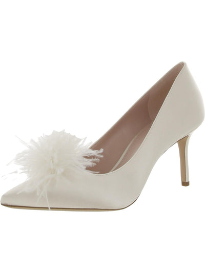 KATE SPADE NEW YORK Womens White Feather Accent Padded Marabou Pointed Toe Stiletto Slip On Pumps Shoes 8 B