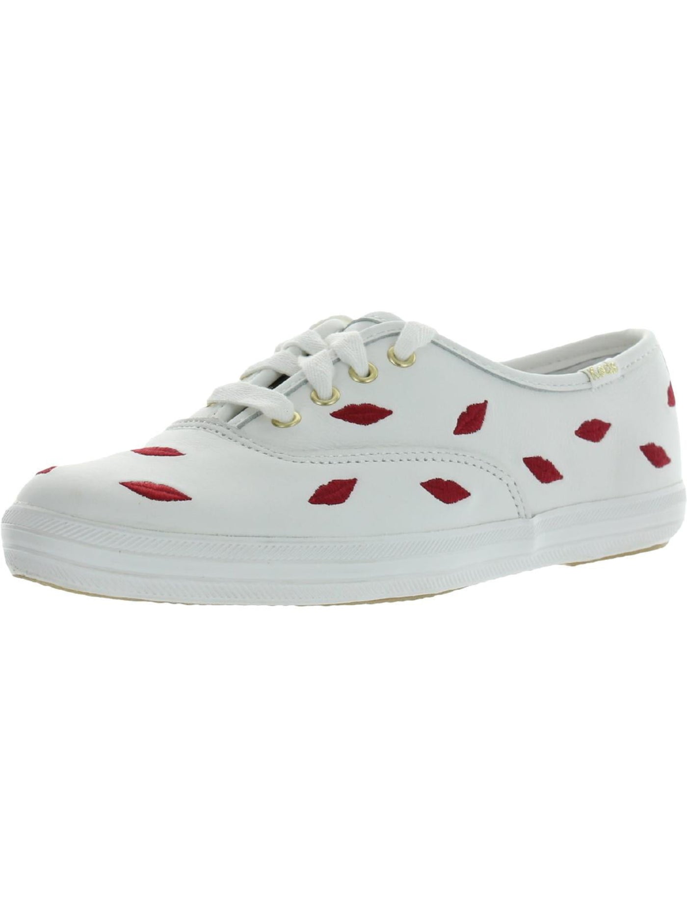 KEDS FOR KATE SPADE NEW YORK Womens White Printed Hardware At Heel Padded Embroidered Champion Ks Round Toe Lace-Up Leather Sneakers Shoes 8