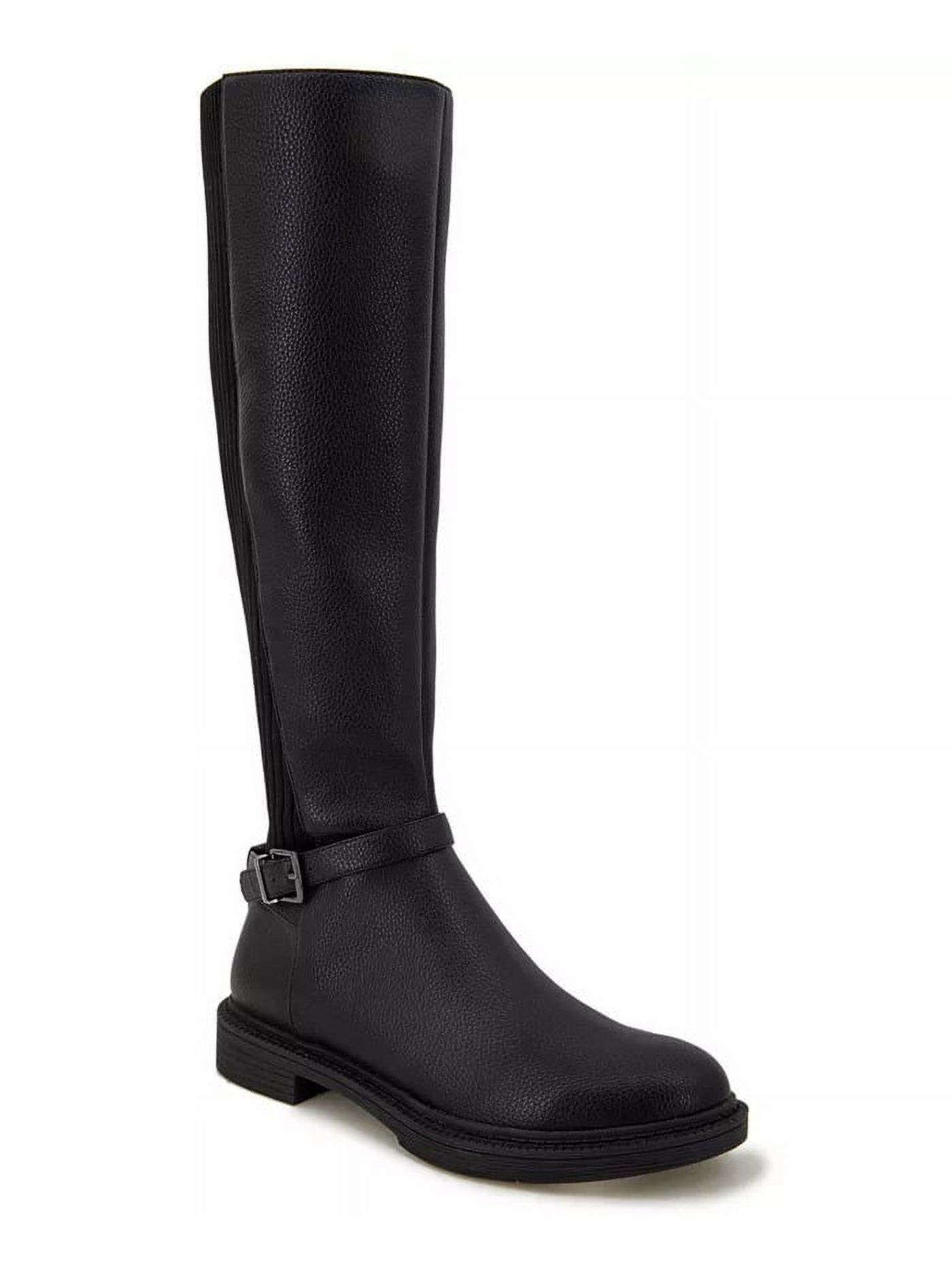 KENNETH COLE Womens Black Buckle Accent Lug Sole Winona Round Toe Block Heel Zip-Up Riding Boot 7.5 M