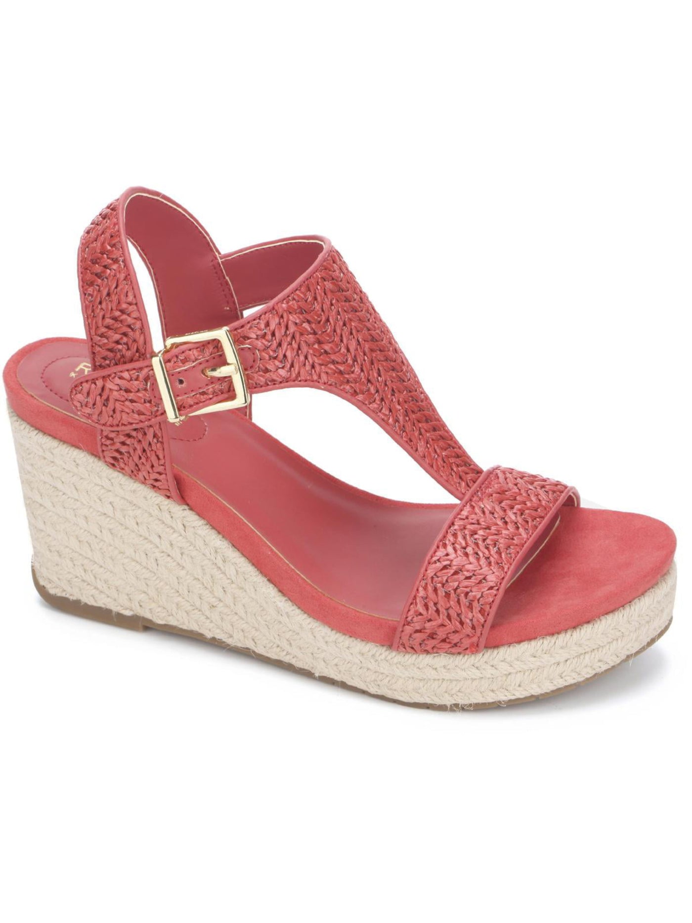 REACTION KENNETH COLE Womens Coral Woven Adjustable Card Round Toe Wedge Buckle Espadrille Shoes 9.5