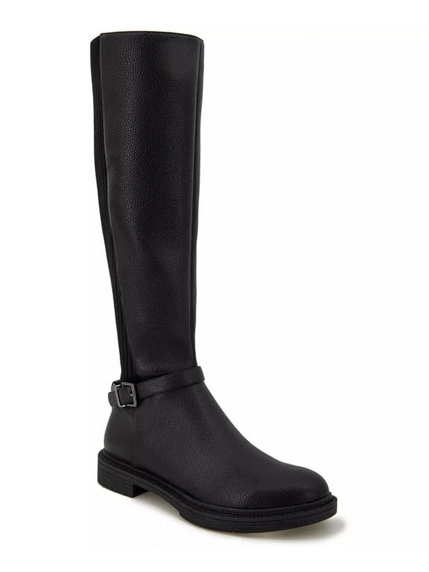 REACTION KENNETH COLE Womens Black 16 Shaft Buckle Accent Lug Sole Winona Round Toe Block Heel Zip-Up Riding Boot 5.5