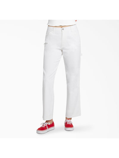 DICKIES Womens White Pocketed Zippered High Rise Carpenter Straight leg Jeans Juniors 9\29 Waist