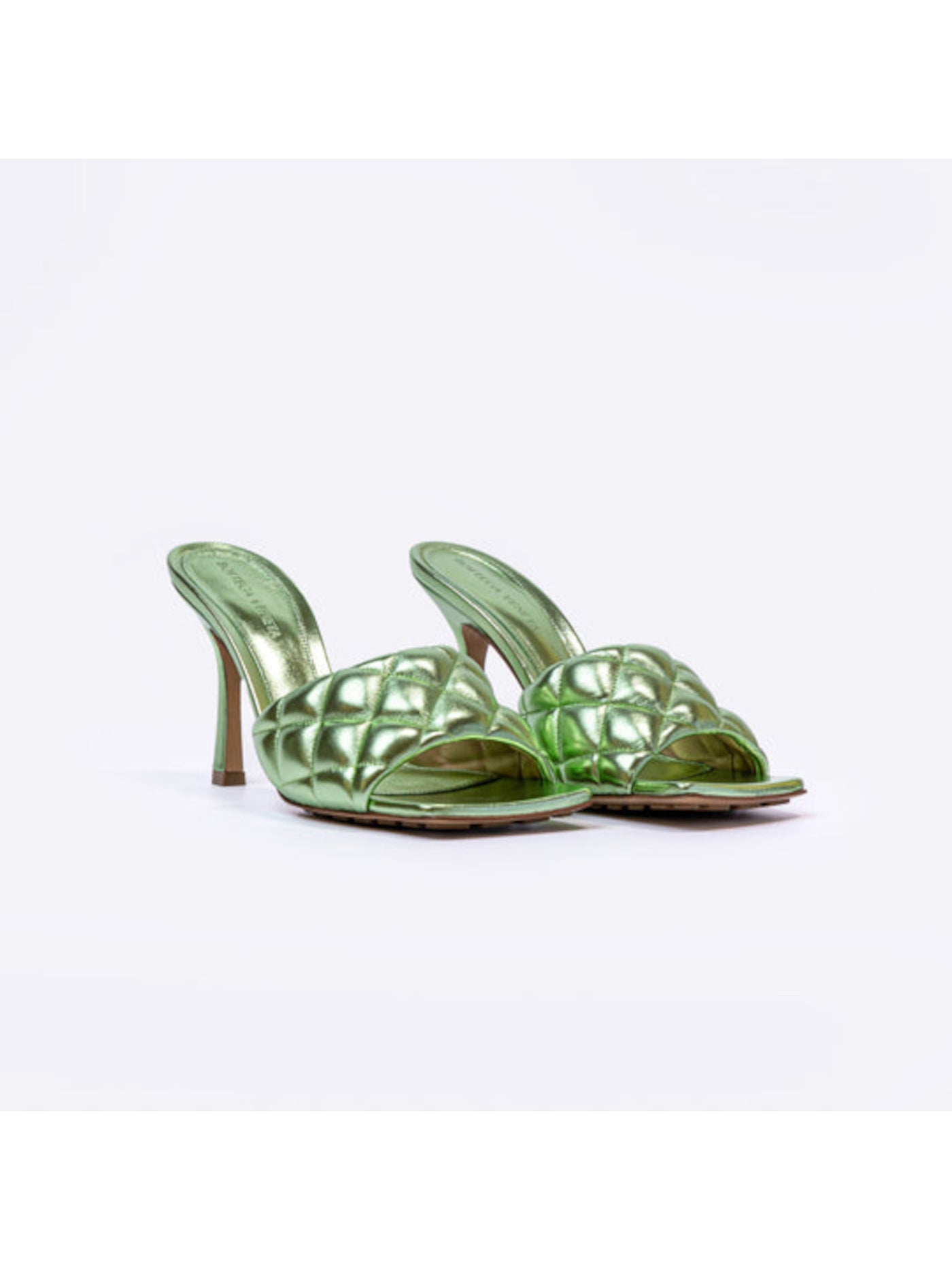 BOTTEGA VENETA Womens Green Quilted Lido Square Toe Stiletto Slip On Leather Dress Heeled Sandal 38