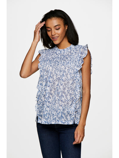 BEACHLUNCHLOUNGE COLLECTION Womens Ruffled Flutter Sleeve Round Neck Top