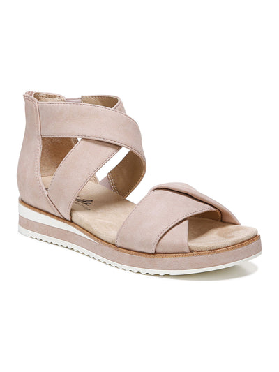 LIFE STRIDE Womens Pink Strappy 1" Platform Cushioned Goring Zoom Round Toe Wedge Zip-Up Sandals Shoes 7 M