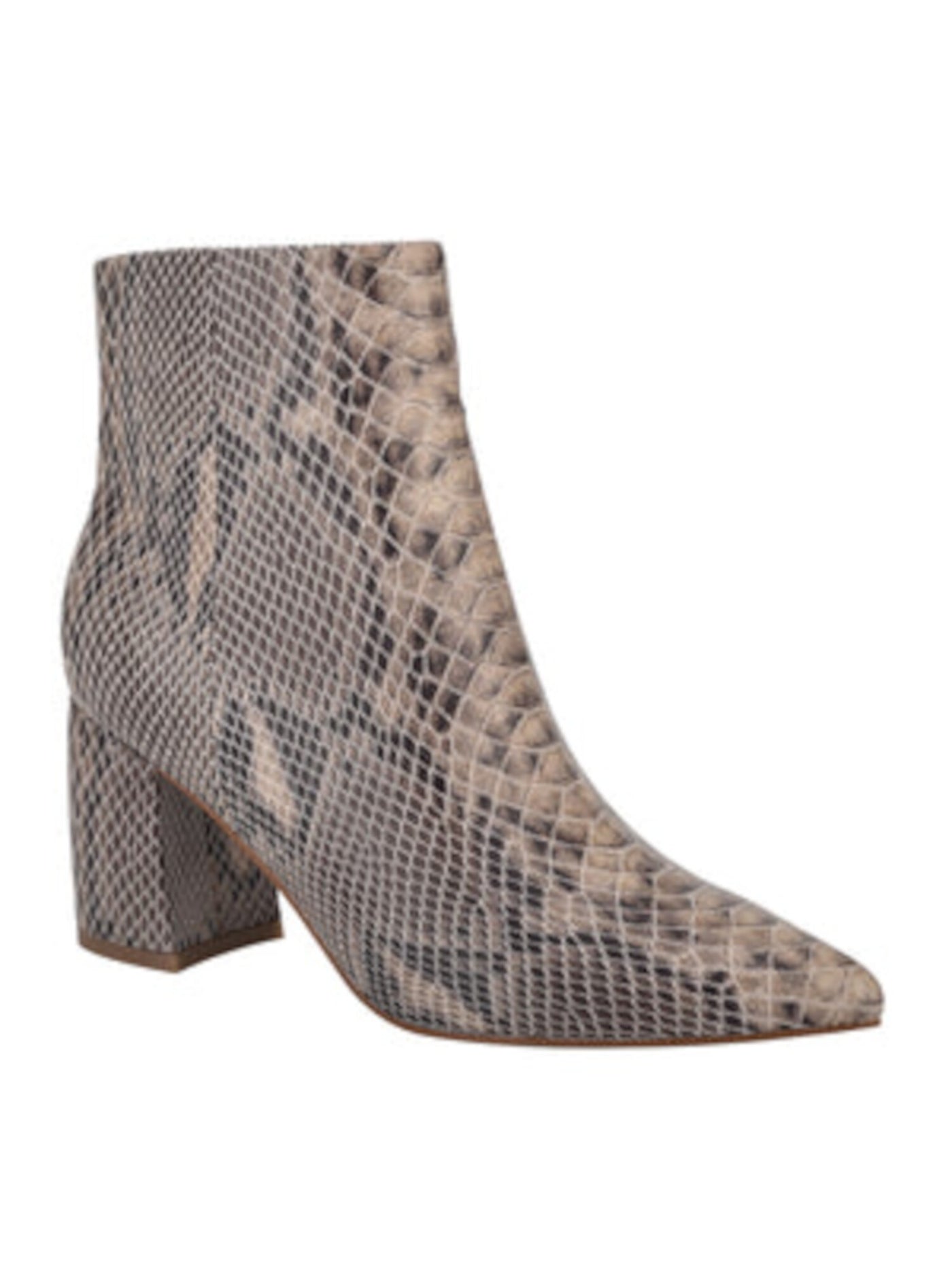 MARC FISHER Womens Beige Snakeskin Cushioned Retire Pointed Toe Block Heel Zip-Up Booties 6 M