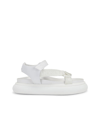 MONCLER Womens White Logo Asymmetrical Arch Support Catura Round Toe Wedge Leather Sandals 39
