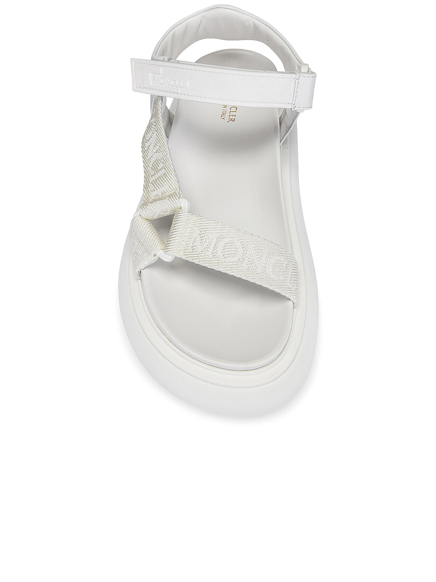 MONCLER Womens White Logo Asymmetrical Arch Support Catura Round Toe Wedge Leather Sandals Shoes