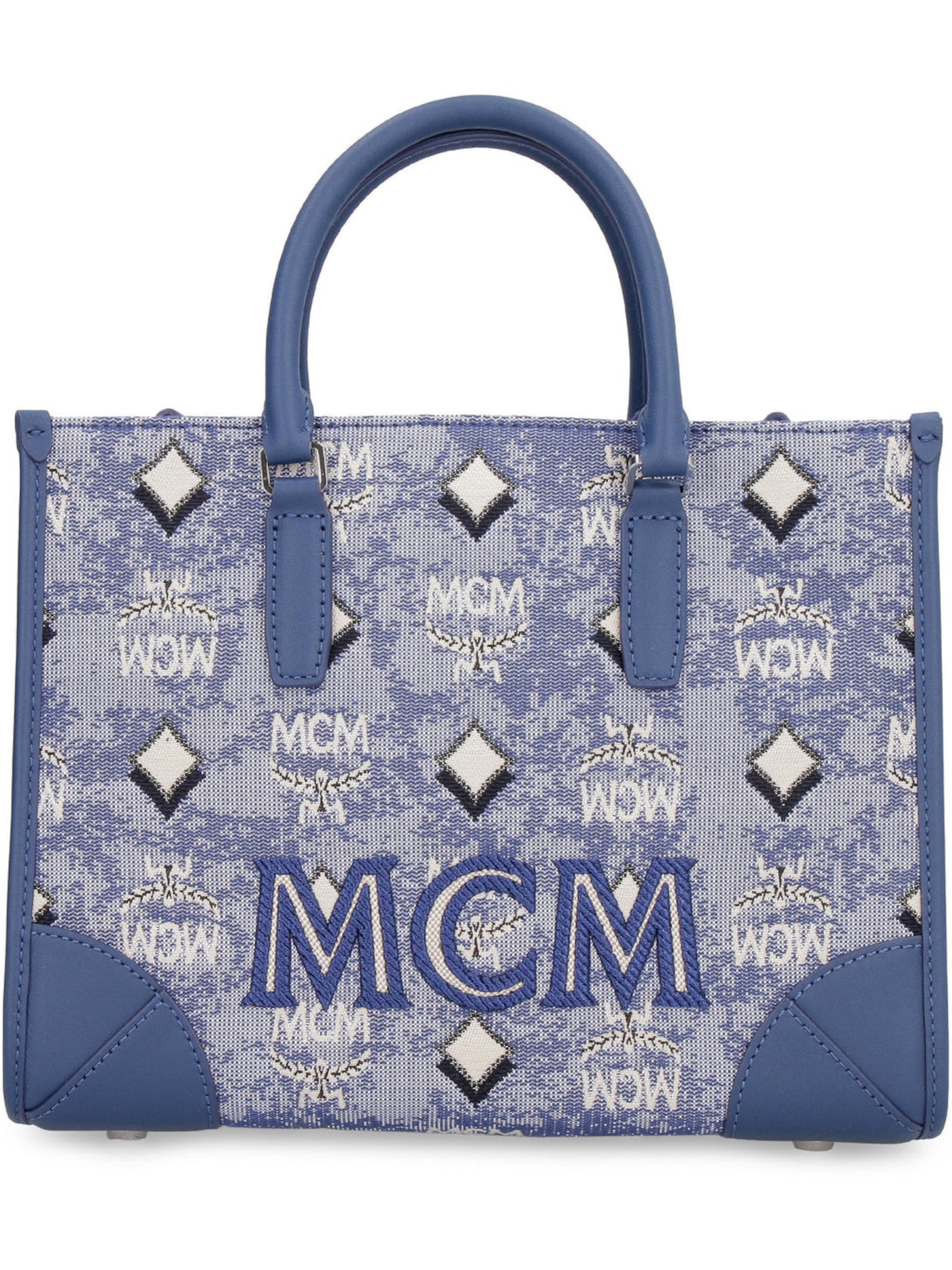 MCM Women's Blue Feet Top Handle Logo Single Strap Tote Handbag Purse
