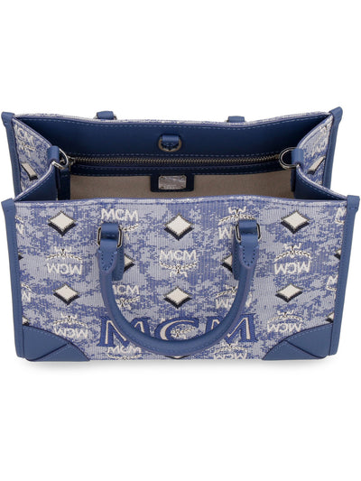 MCM Women's Blue Feet Top Handle Logo Single Strap Tote Handbag Purse