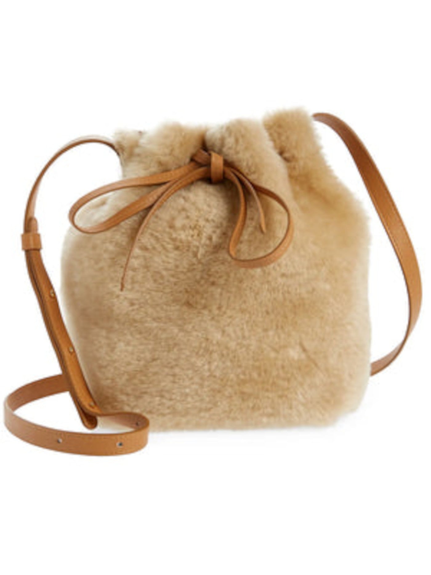 MANSUR GAVRIEL Women's Beige Leather Shearling Adjustable Strap Bucket Bag