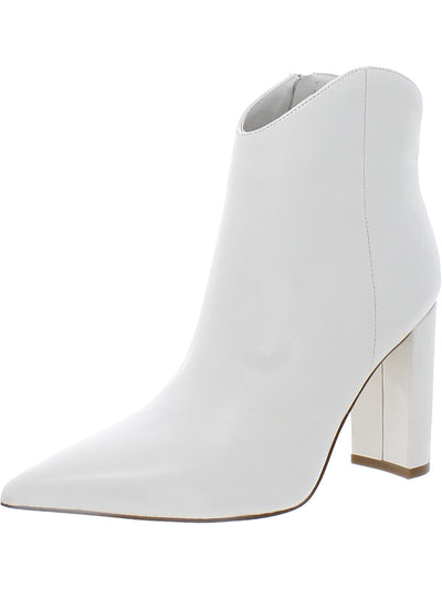 MARC FISHER Womens White Comfort Lezari Pointy Toe Block Heel Zip-Up Leather Dress Booties 5.5 M