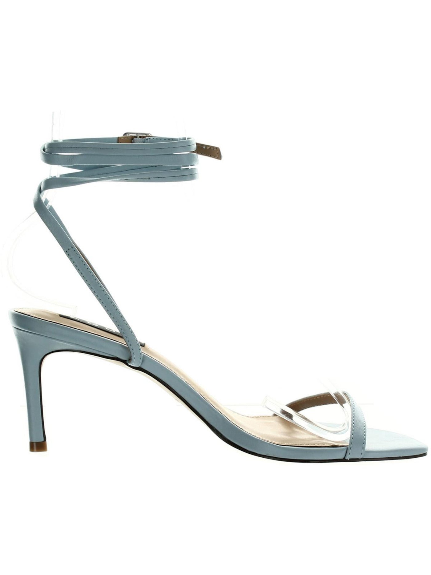 AQUA Womens Light Blue Ankle Strap Padded Tony Square Toe Stiletto Buckle Leather Heeled Sandal 7.5 M