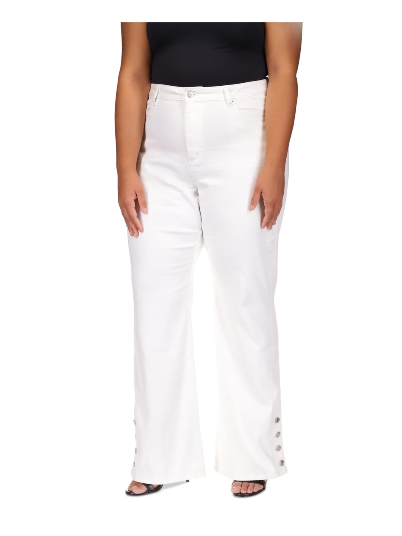 MICHAEL MICHAEL KORS Womens White Zippered Pocketed Button-hems High Waist Jeans Plus 22W