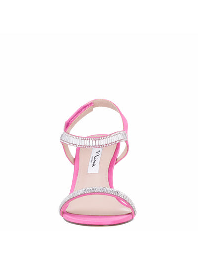 NINA Womens Pink Ankle Strap Embellished Niara Round Toe Kitten Heel Dress Heeled Sandal 7.5 M