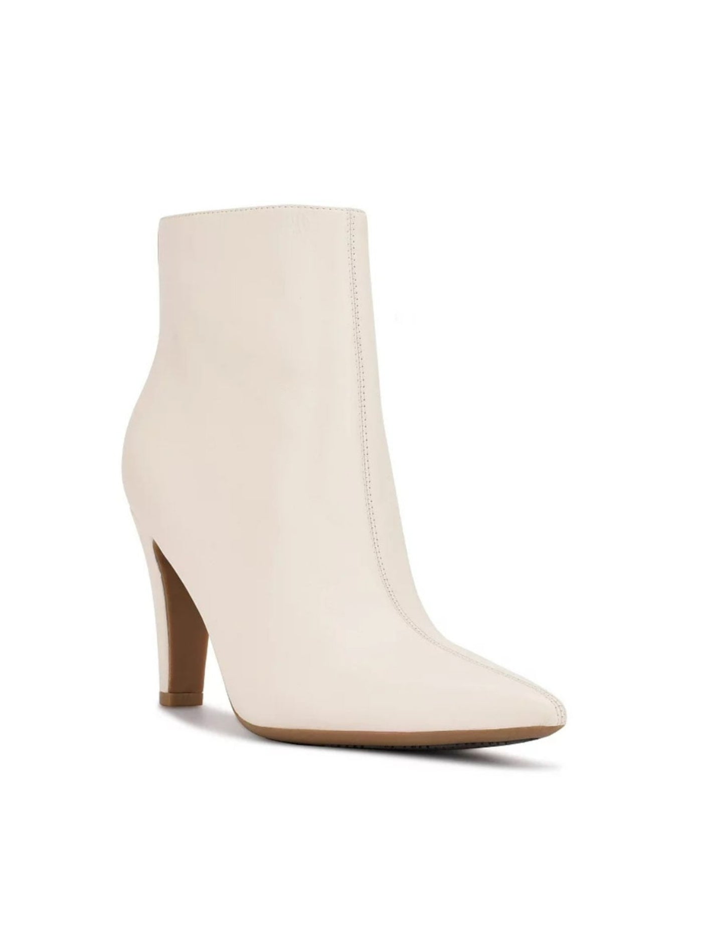 NINE WEST Womens White Non-Slip Cushioned Cale Pointy Toe Cone Heel Zip-Up Leather Dress Booties 7.5