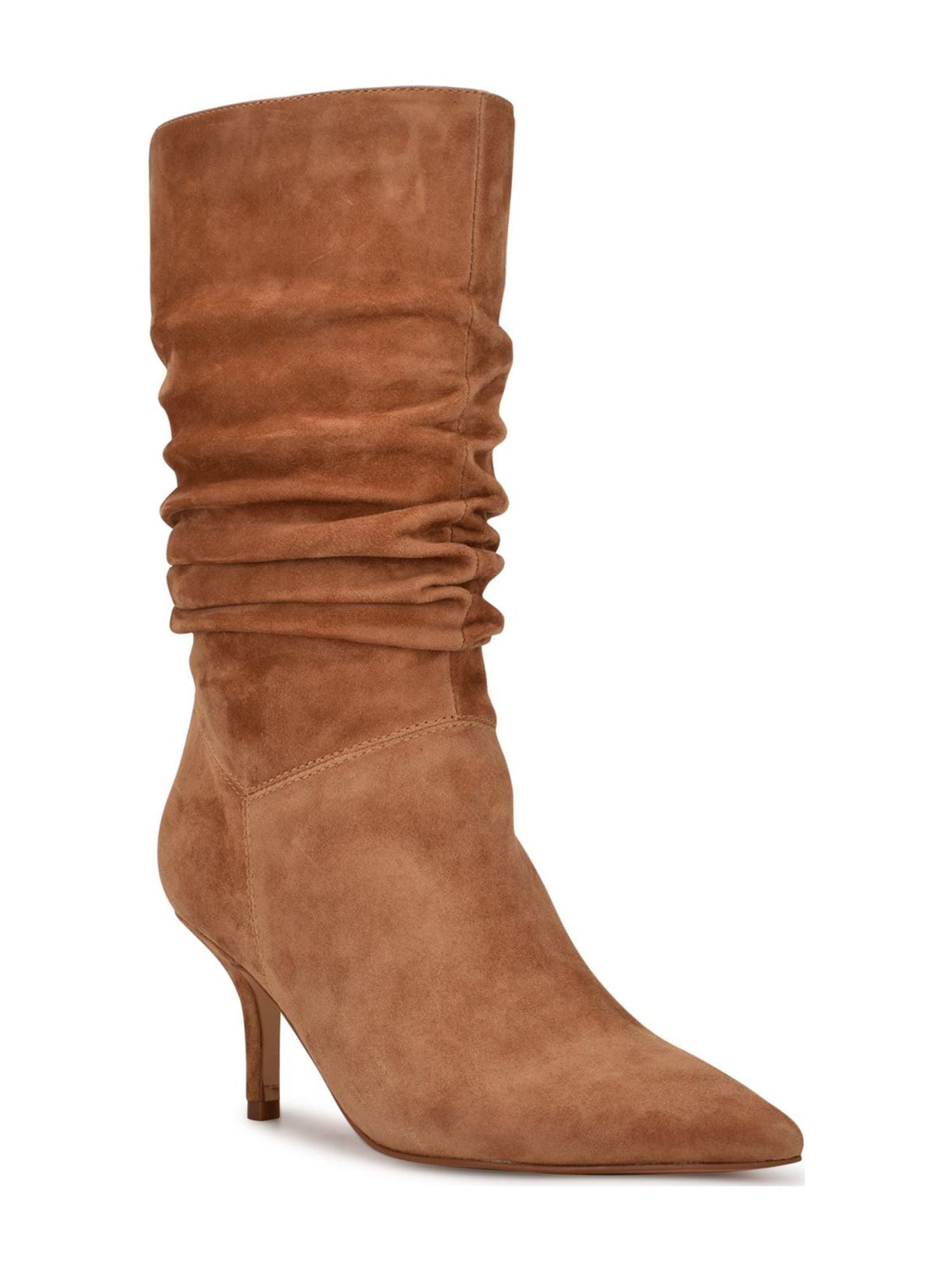 NINE WEST Womens Brown Ruched Padded Mycki Pointed Toe Stiletto Dress Slouch Boot 10 M