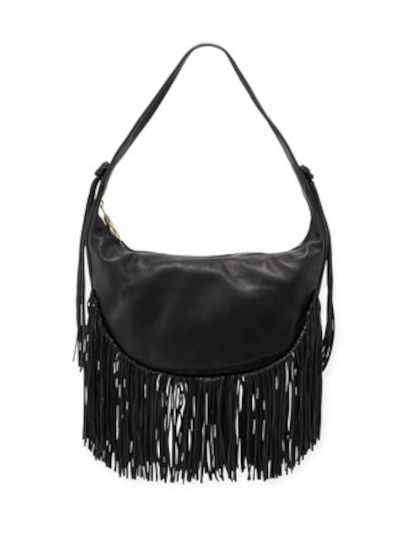 ELIZABETH AND JAMES Women's Black Solid Fringed Single Strap Hobo Handbag Purse