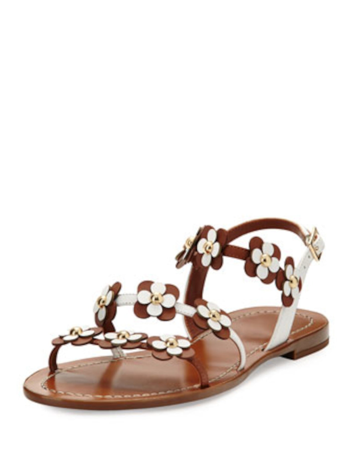 KATE SPADE NEW YORK Womens Luggage Vacchetta Brown Floral Adjustable Slingback Strap New York  Colorado Round Toe Buckle Leather Sandals Shoes 6.5 M