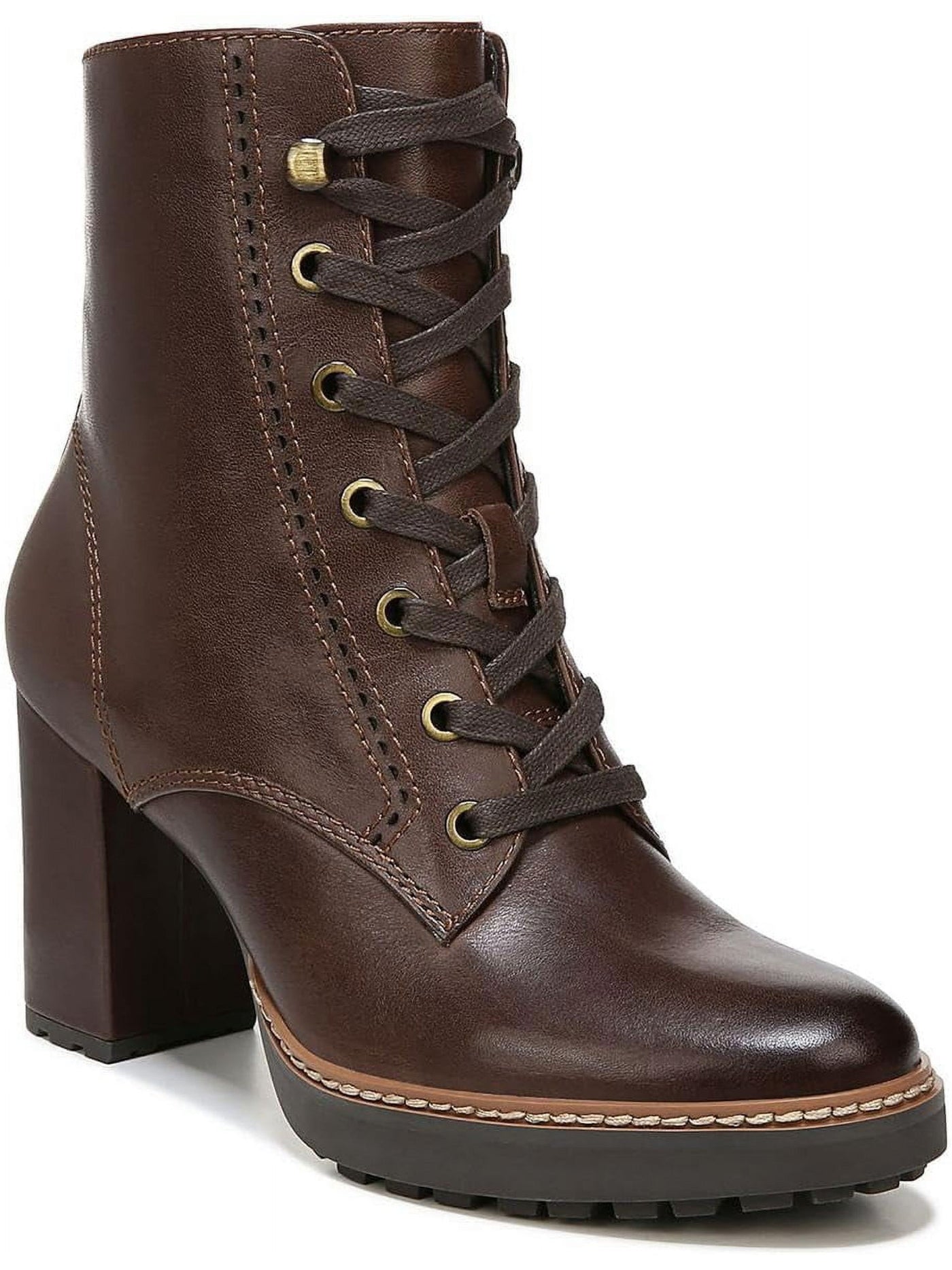 NATURALIZER Womens Brown Lug Sole 1" Platform Cushioned Lace Callie Almond Toe Block Heel Zip-Up Leather Booties 5.5 M