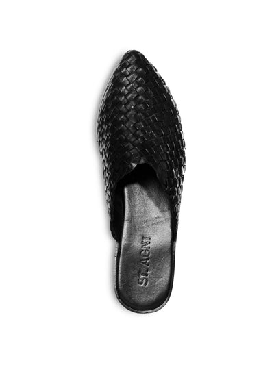 ST. AGNI Womens Black Woven Caio Pointed Toe Slip On Leather Mules 35