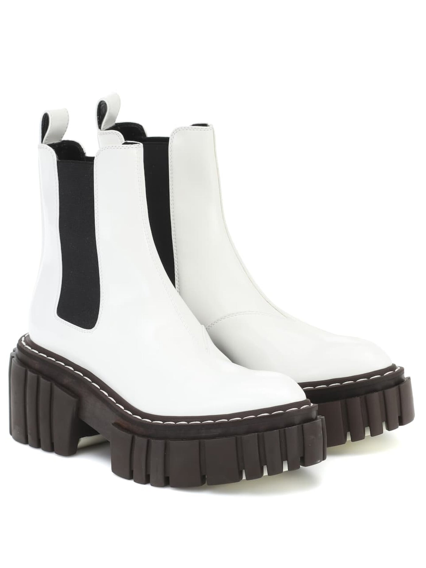 STELLAMCCARTNEY Womens White 2" Platform Elastic Goring Heel Pull Tab Comfort Stretch Emilie Almond Toe Dress Boots Shoes 38