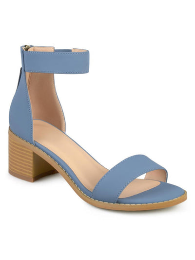 JOURNEE COLLECTION Womens Blue 0.5" Platform Ankle Strap Tasseled Percy Almond Toe Block Heel Zip-Up Sandals Shoes 8 M