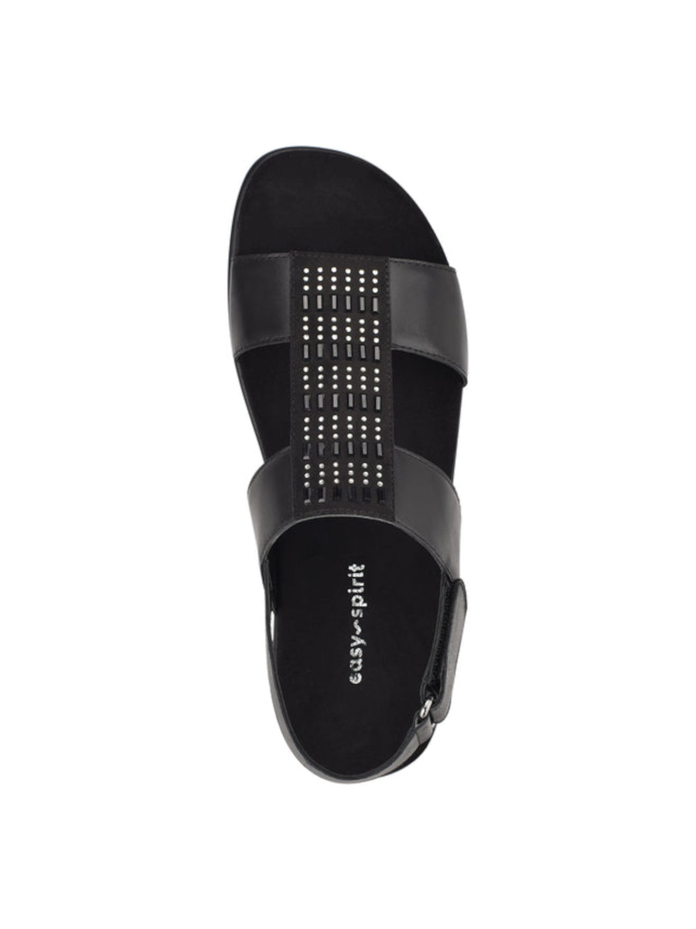 EASY SPIRIT Womens Black Mixed Media Adjustable Arch Support  Comfort Rhinestone Metallic Hazel Round Toe Wedge Slingback Sandal 7 M