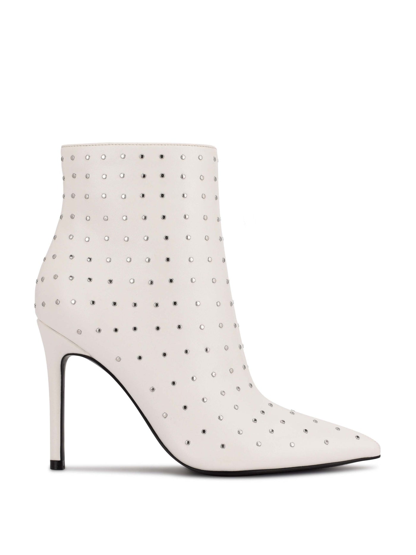 NINE WEST Womens White Studded Padded Farrah Pointy Toe Stiletto Zip-Up Dress Booties 10 M