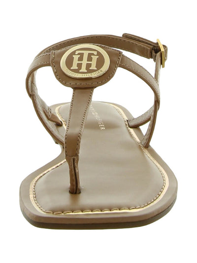 TOMMY HILFIGER Womens Beige Strappy Logo Adjustable Strap Cushioned Janae Square Toe Buckle Thong Sandals 7 M