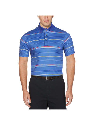 HYBRID APPAREL Mens Golf Blue Striped Short Sleeve Athletic Fit Moisture Wicking Polo M