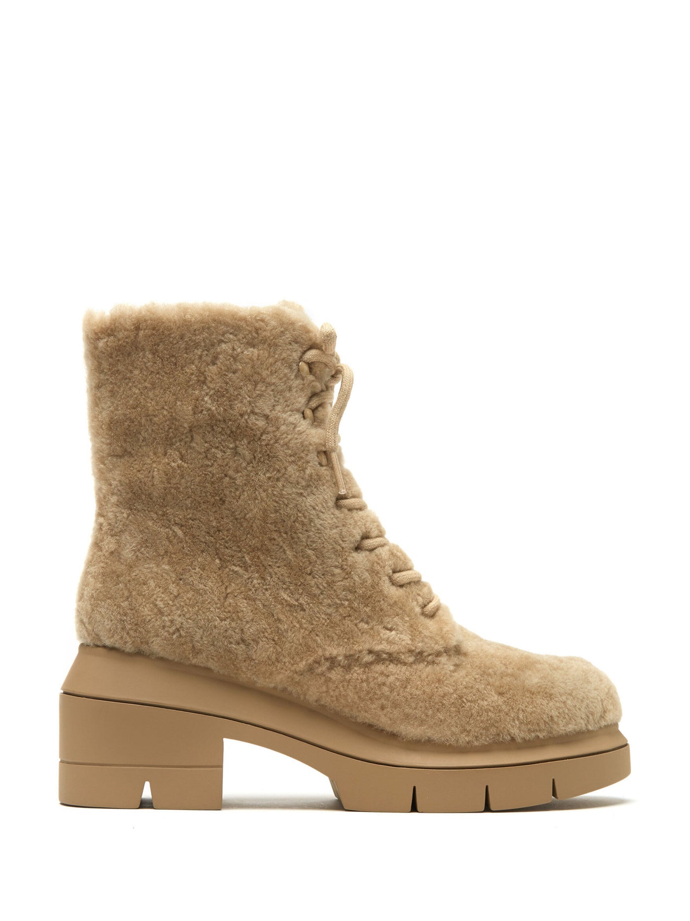 STUART WEITZMAN Womens Beige 1" Platform Lug Sole Treaded Chill Round Toe Lace-Up Leather Booties 9 C