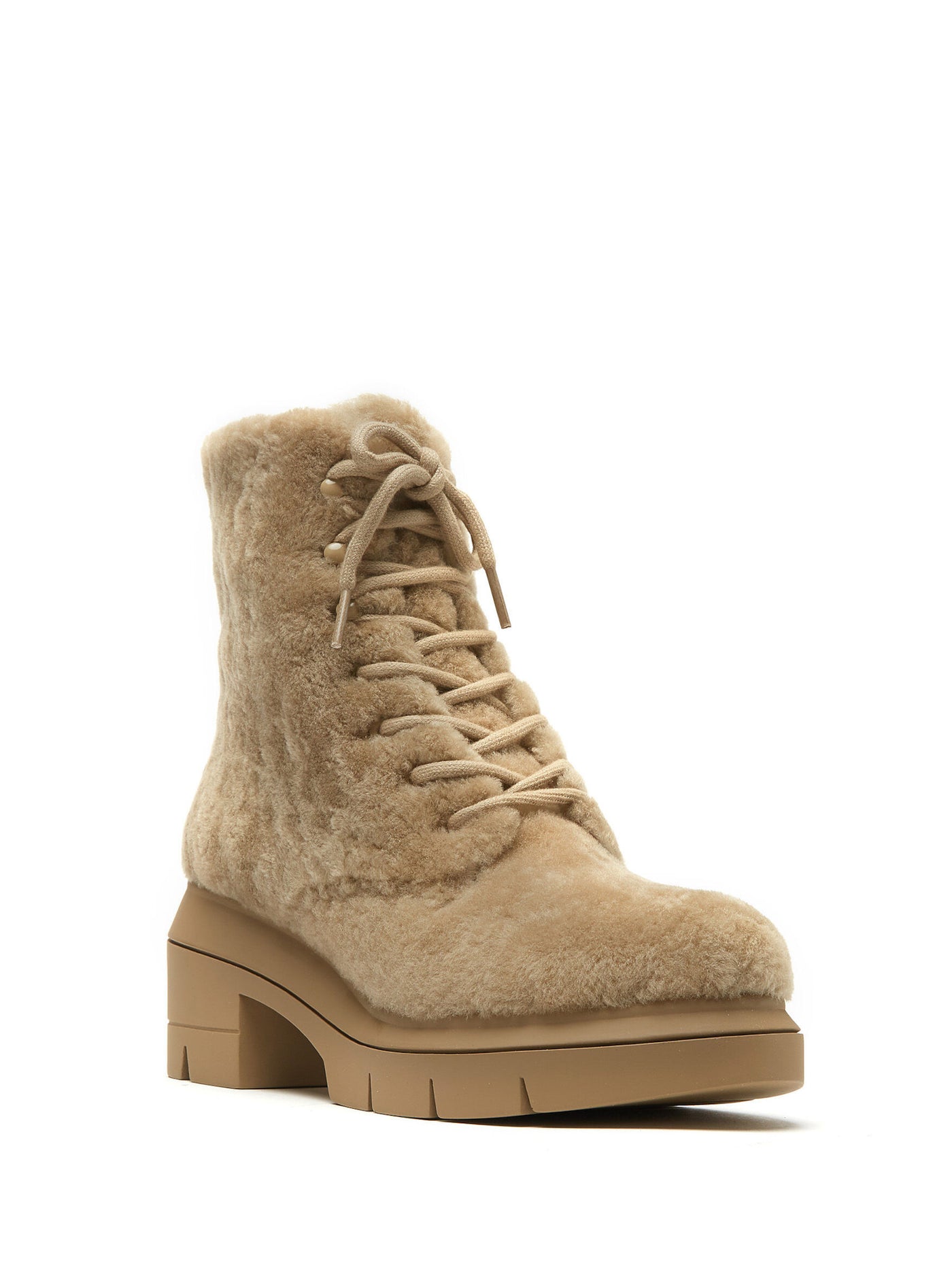 STUART WEITZMAN Womens Beige 1" Platform Lug Sole Treaded Chill Round Toe Lace-Up Leather Booties 9 C