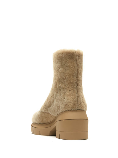 STUART WEITZMAN Womens Beige 1" Platform Lug Sole Treaded Chill Round Toe Lace-Up Leather Booties 9 C