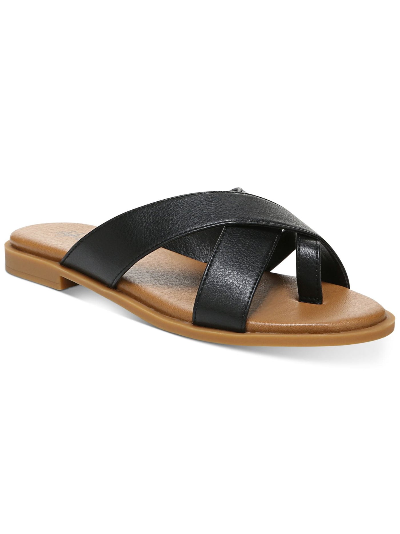 STYLE & COMPANY Womens Black Crisscross Straps Toe-Ring Cushioned Carolyn Round Toe Block Heel Slip On Slide Sandals Shoes 7 M