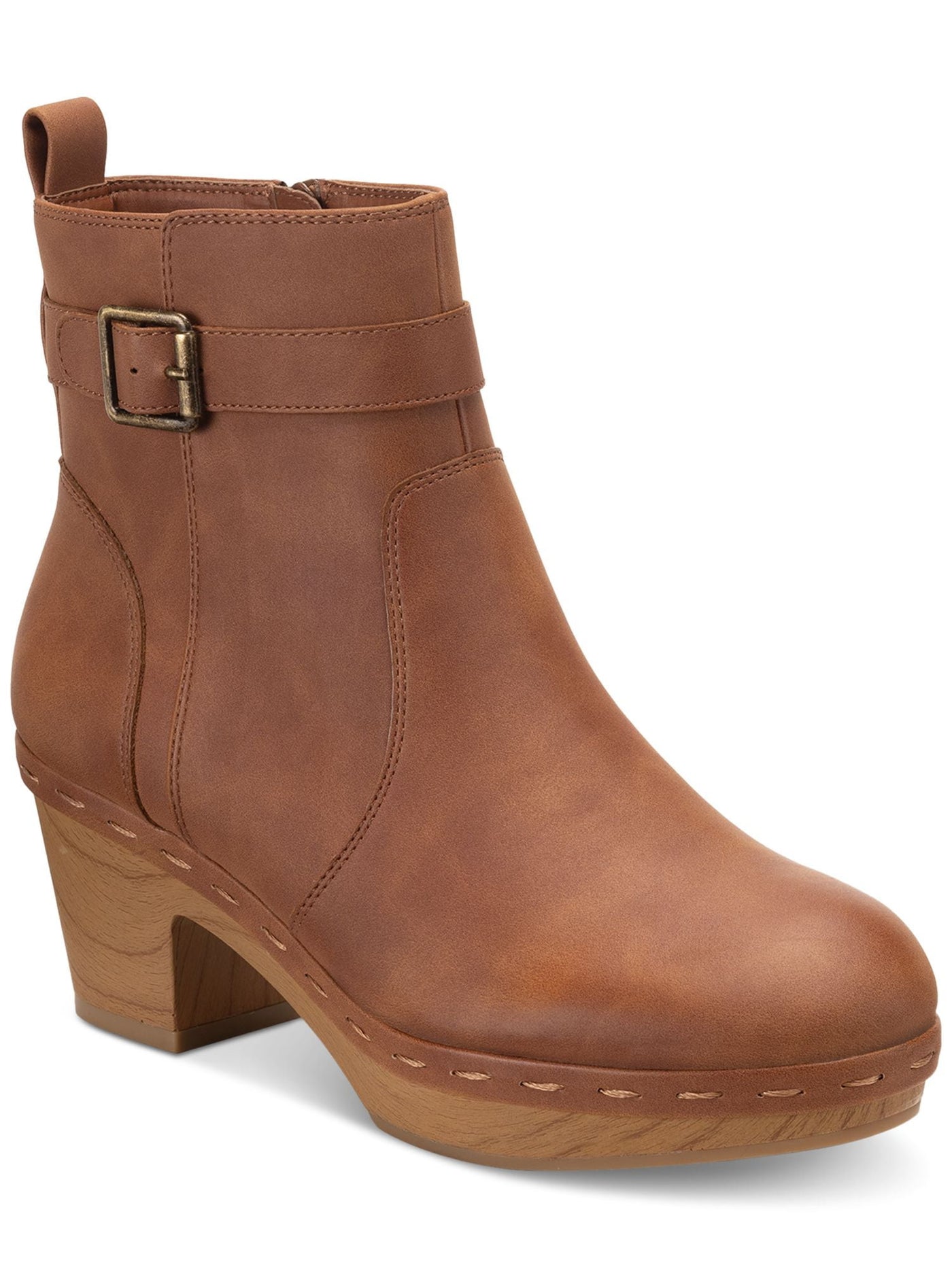 STYLE & COMPANY Womens Brown Buckle Accent Toryy Round Toe Block Heel Zip-Up Booties 11 M