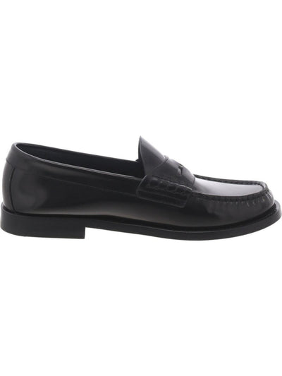 BURBERRY Mens Black Penny Strap Apron Toe Padded Round Toe Slip On Leather Dress Loafers Shoes 39.5