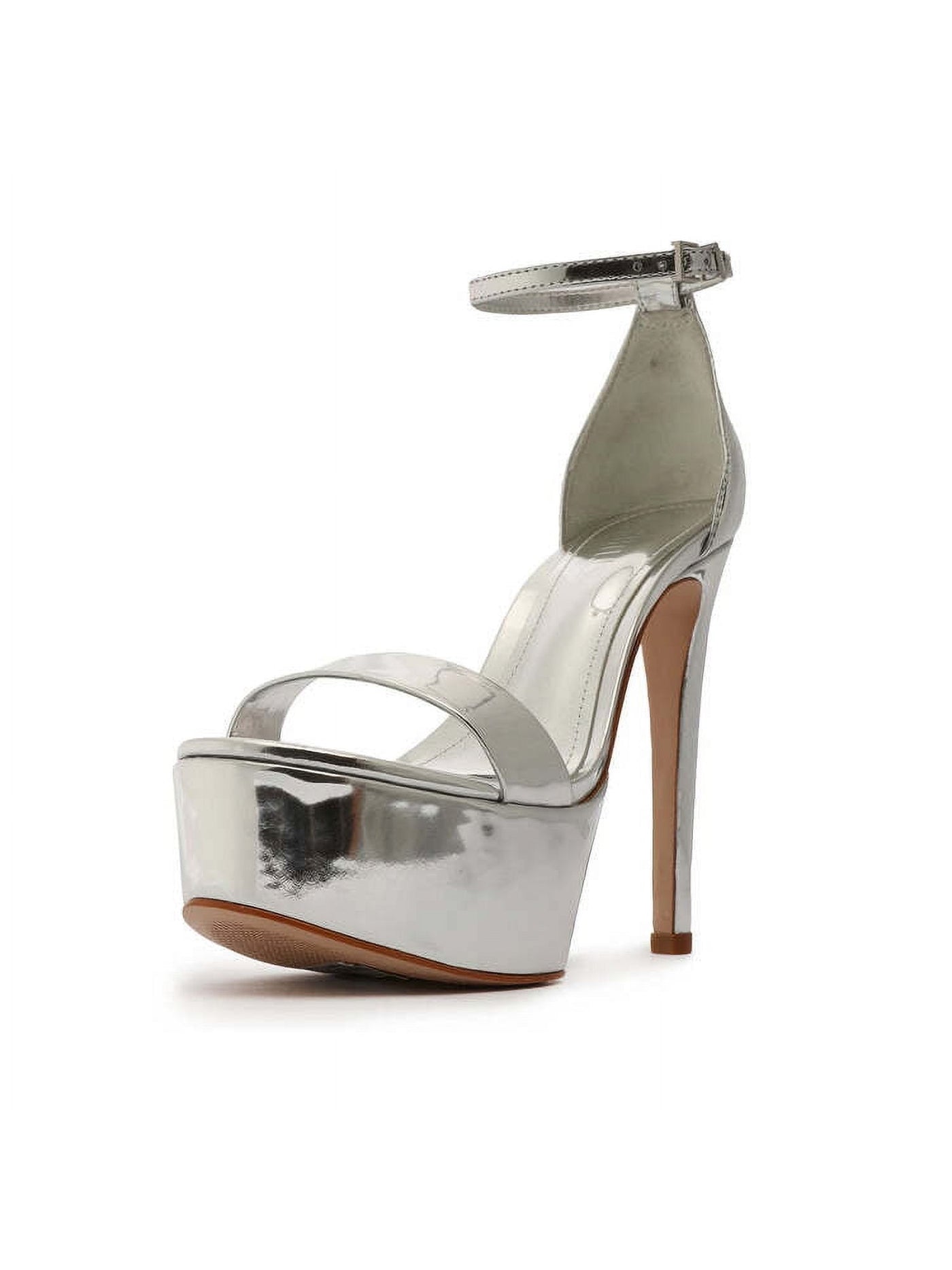 SCHUTZ Womens Silver Ankle Strap Padded Cadey-lee Open Toe Stiletto Buckle Leather Dress Heeled Sandal 8