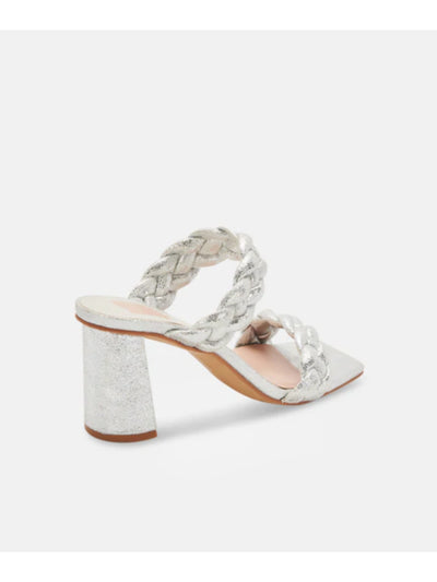 DOLCE VITA Womens Silver Braided Comfort Paily Square Toe Block Heel Slip On Heeled Sandal 10
