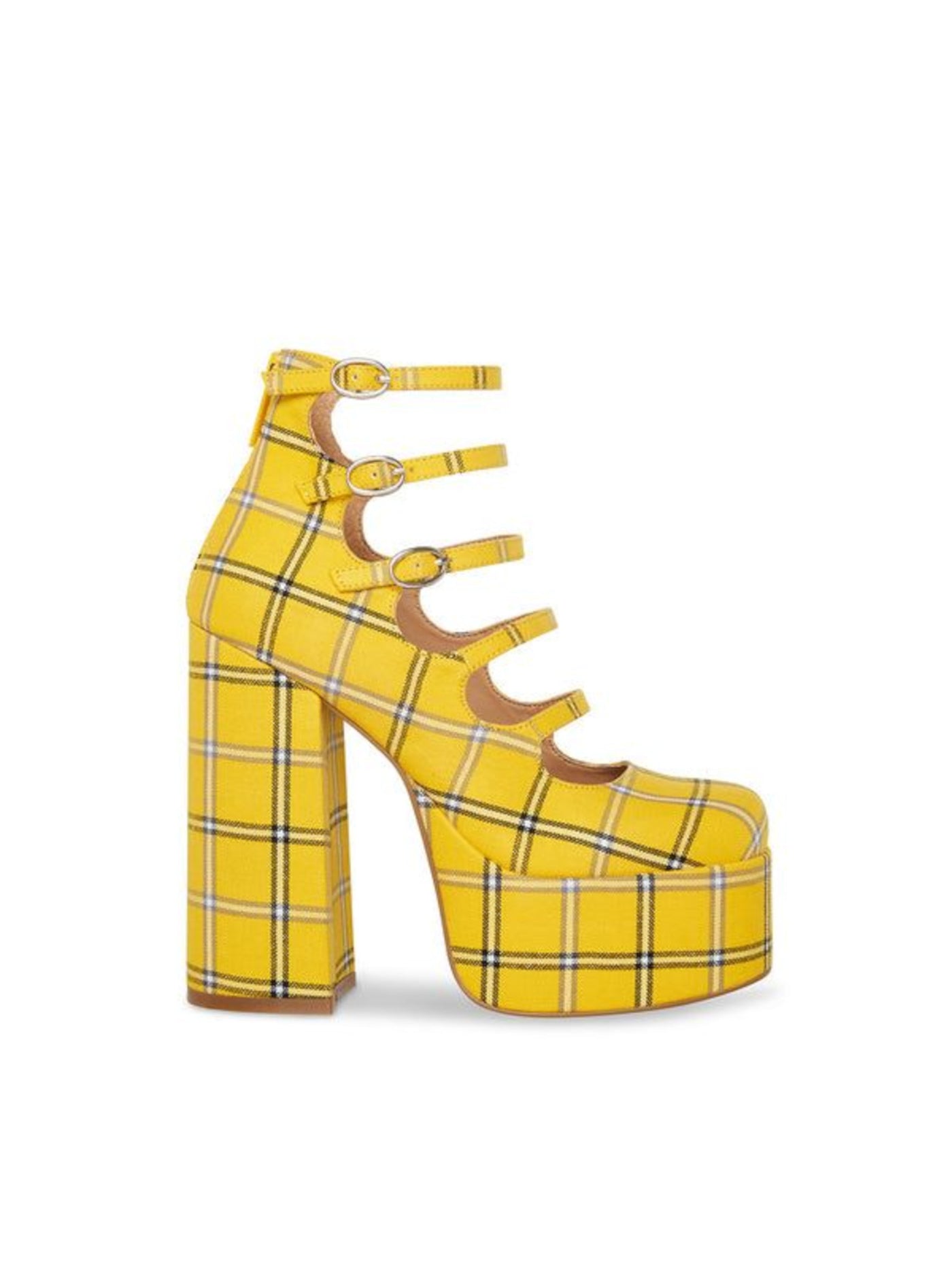 STEVE MADDEN Womens Yellow Plaid 3" Platform Adjustable Round Toe Block Heel Zip-Up Dress Pumps Shoes 8.5 M