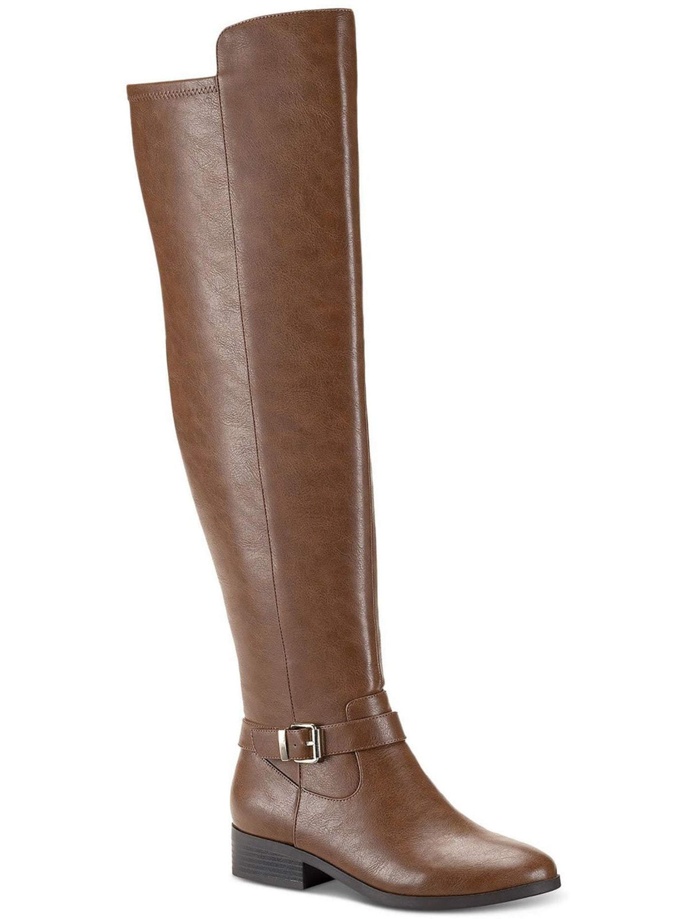 STYLE & COMPANY Womens Brown Buckled Ankle Strap Cushioned Charlaa Round Toe Block Heel Zip-Up Boots Shoes 8.5 M