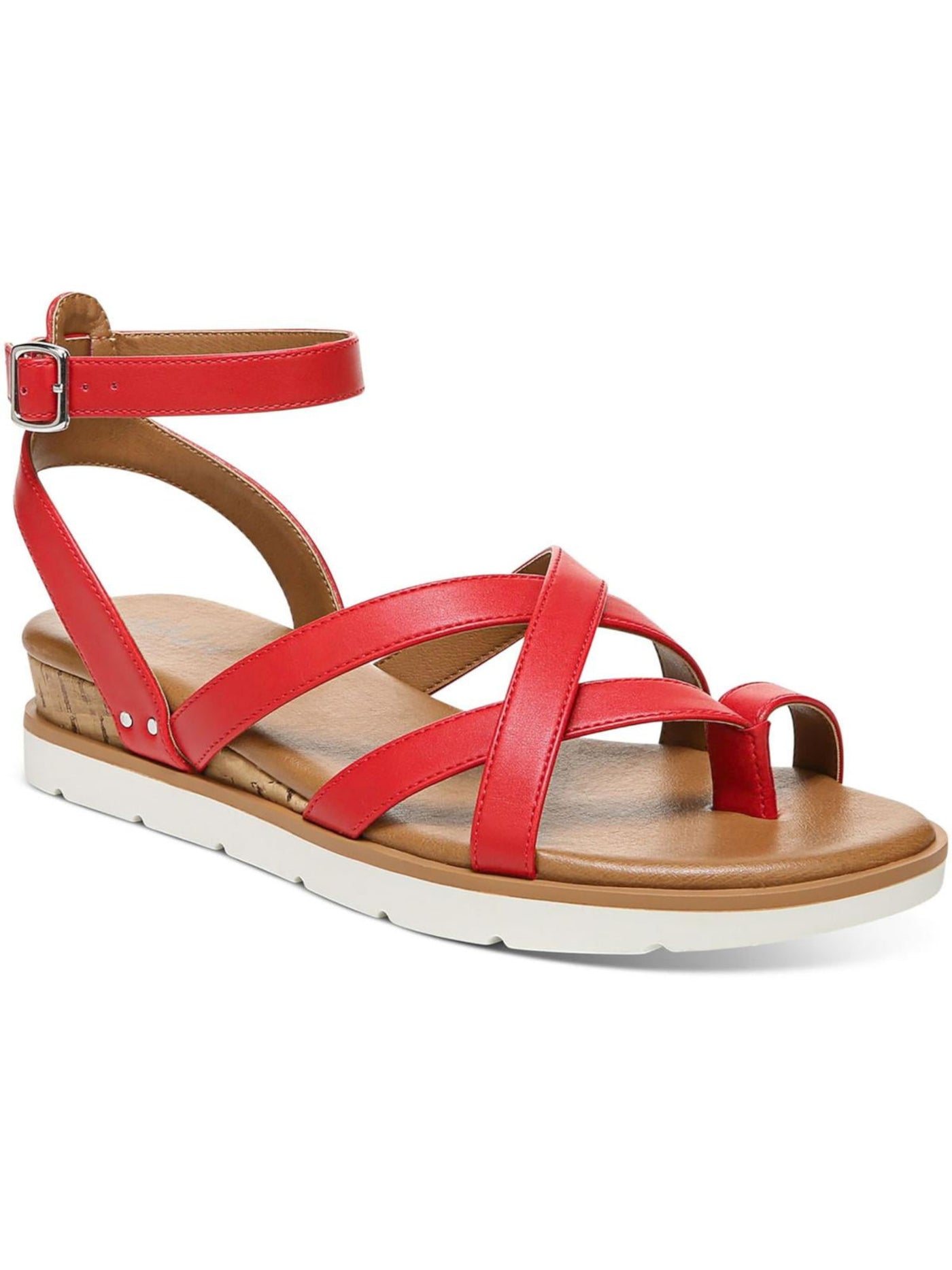 STYLE & COMPANY Womens Red Strappy Comfort Darlaa Round Toe Wedge Buckle Sandals 7.5 M