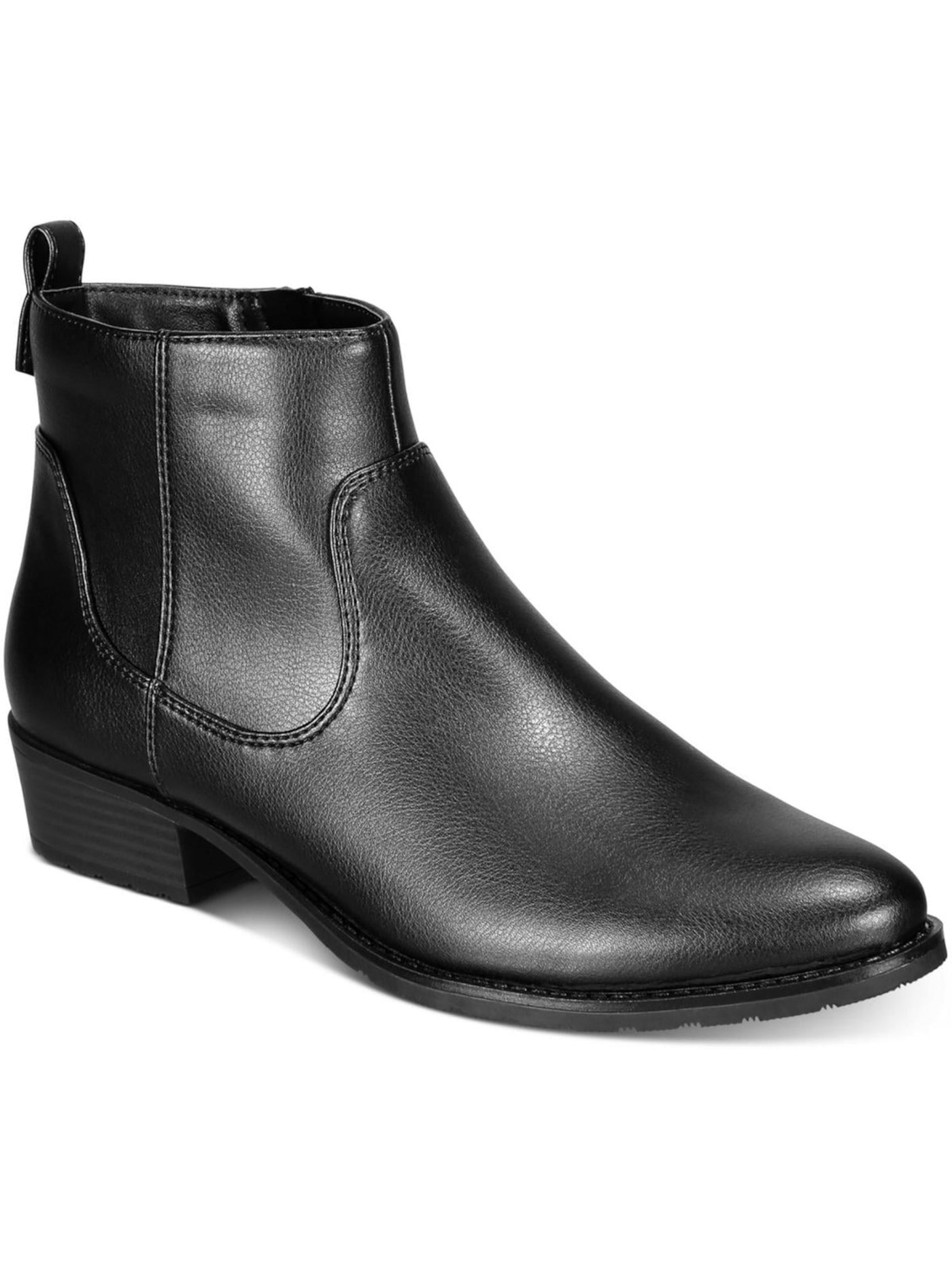 STYLE & COMPANY Womens Black Pull Tab Comfort Memphyss Almond Toe Stacked Heel Zip-Up Booties 8 M