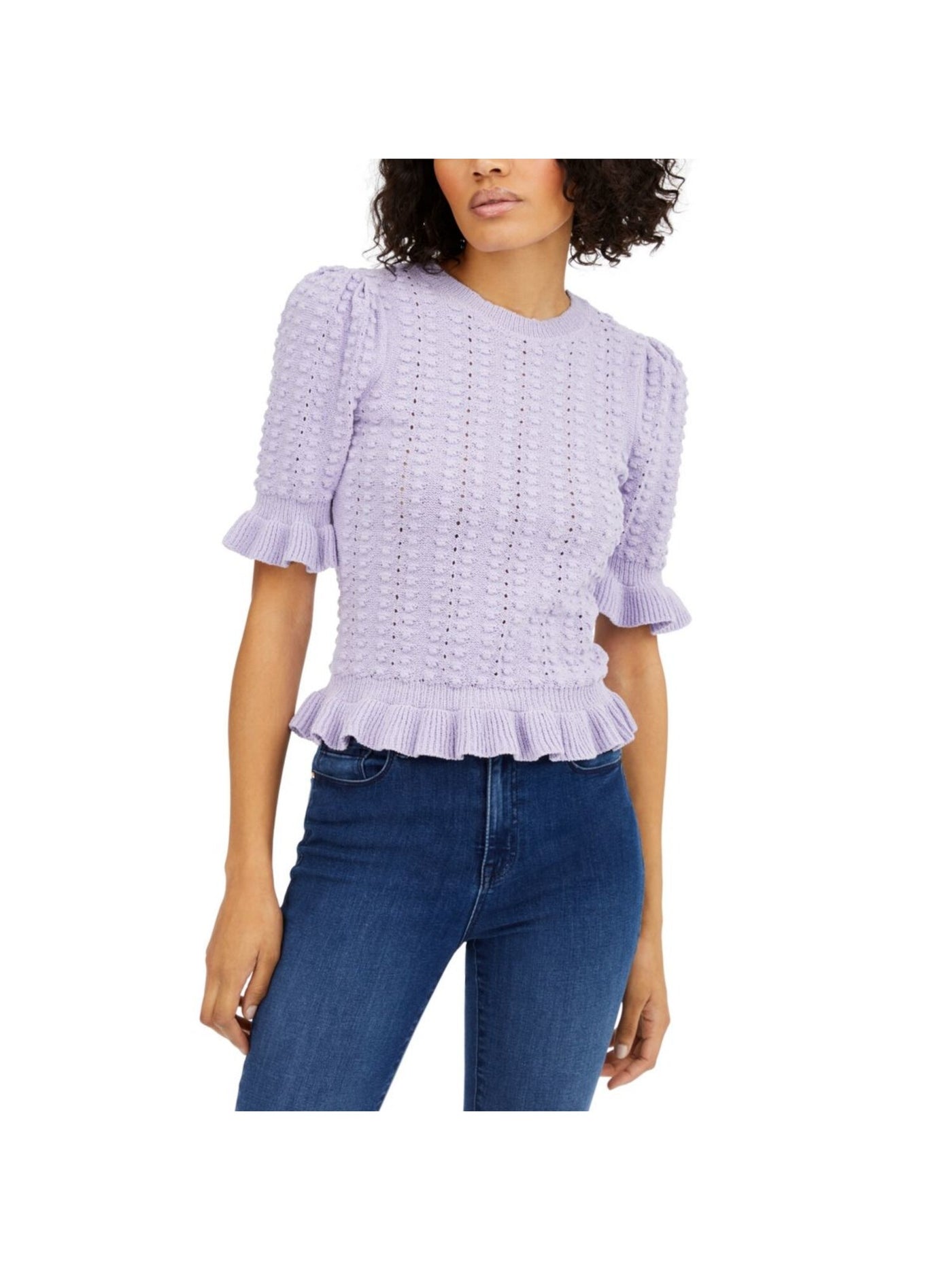 INC Womens Purple Ribbed Patterned Short Sleeve Jewel Neck Sweater XL