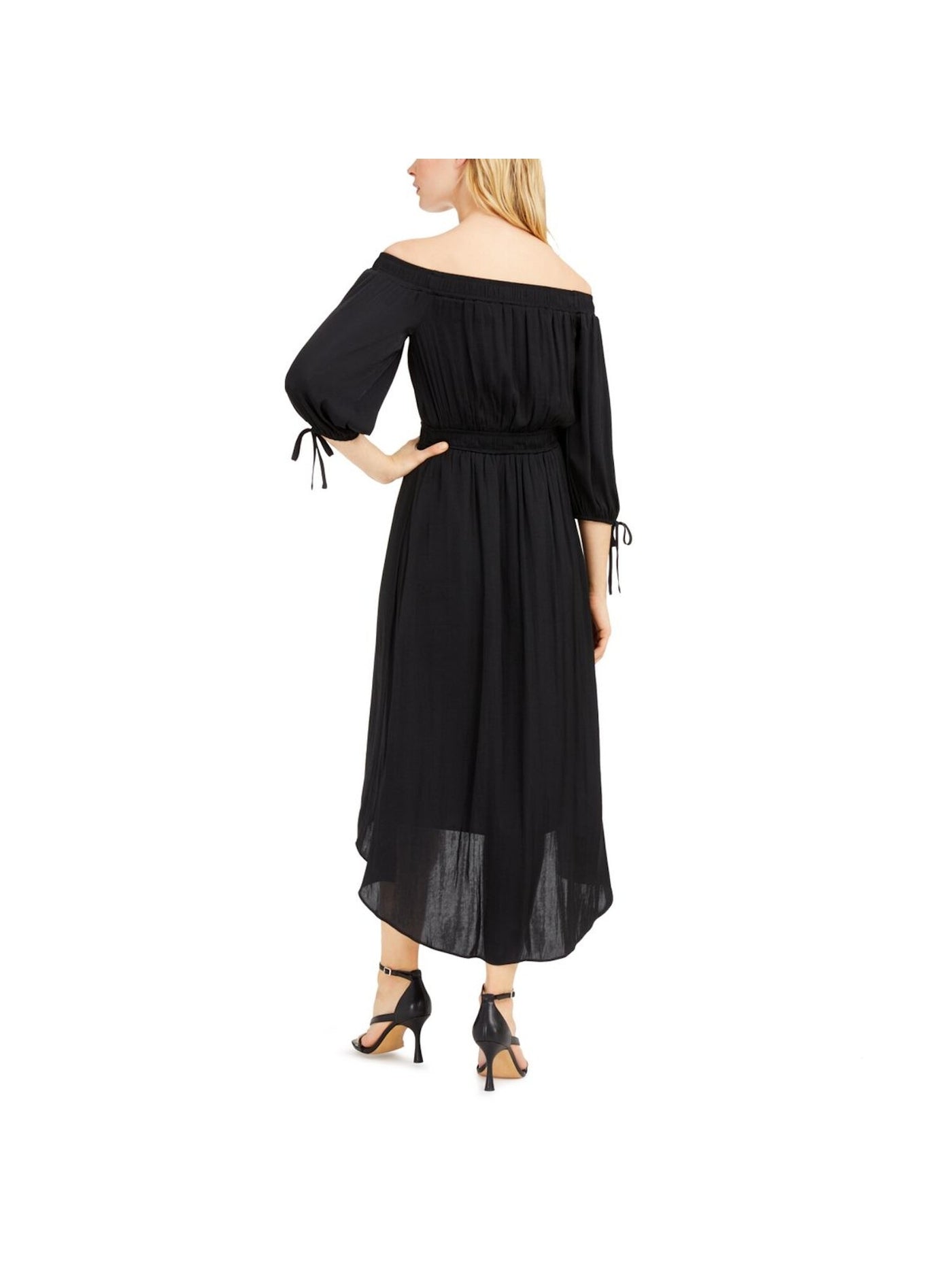 INC Womens Black Long Sleeve Off Shoulder Full-Length Evening Hi-Lo Dress S