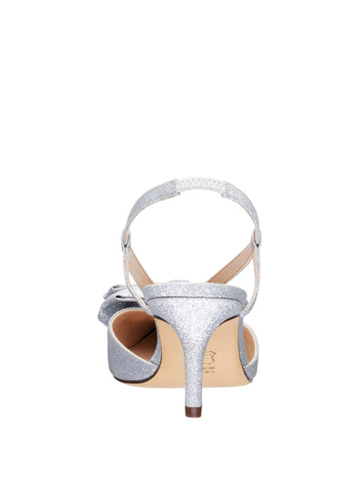 NINA NEW YORK Womens Silver Bow Accent Glitter Teddy Pointed Toe Kitten Heel Slip On Dress Pumps Shoes 11 M