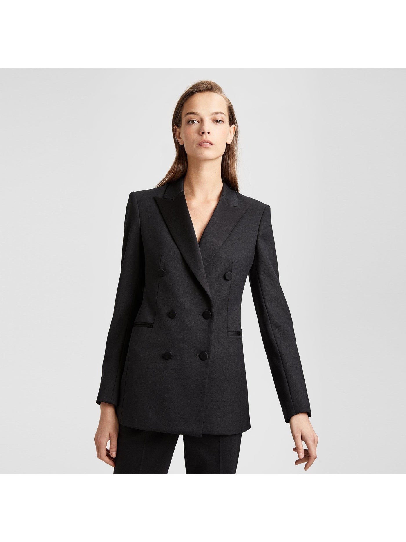 THEORY Womens Black Pocketed Lined Double Breasted Tuxedo-inspired Wear To Work Suit Jacket 0