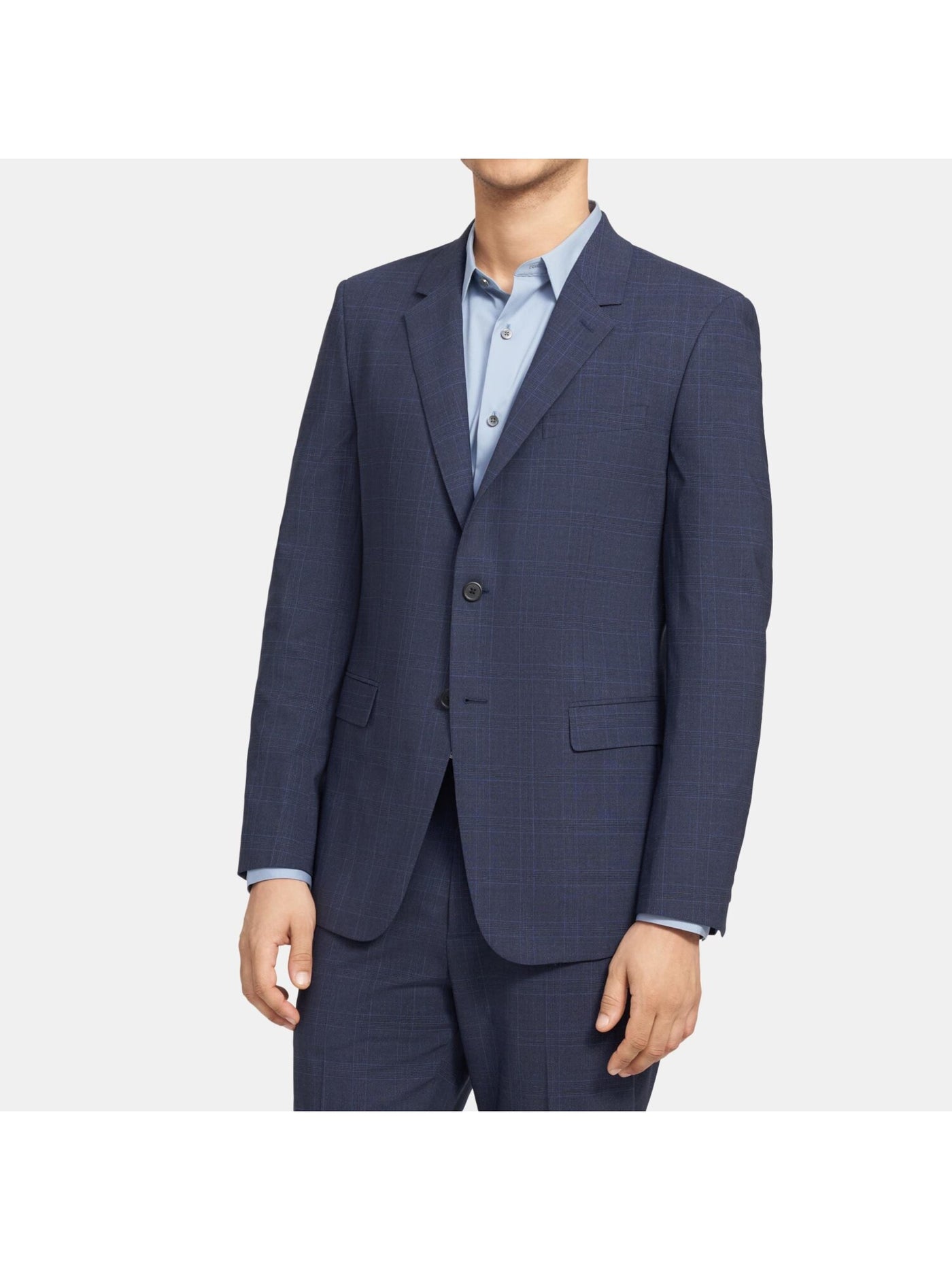 THEORY Mens Blue Single Breasted, Windowpane Plaid Extra Slim Fit Suit Separate Blazer Jacket 42L