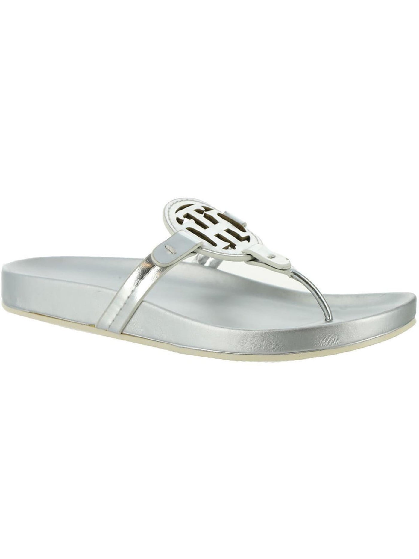 TOMMY HILFIGER Womens Silver Cut Out Comfort Relina Open Toe Slip On Thong Sandals Shoes 5.5 M
