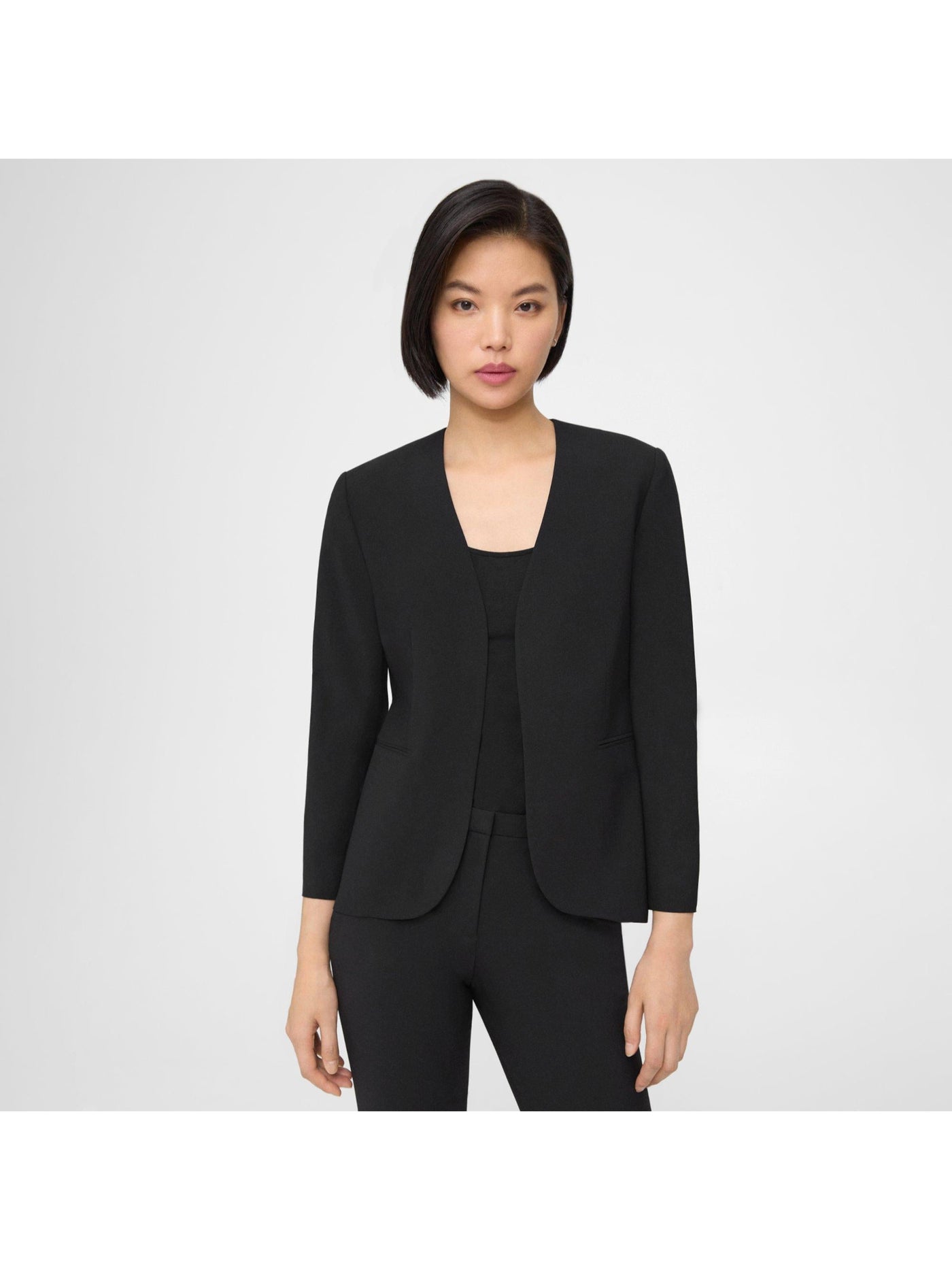 THEORY Womens Black Open Front Pocketed Lined Wear To Work Blazer Jacket 00